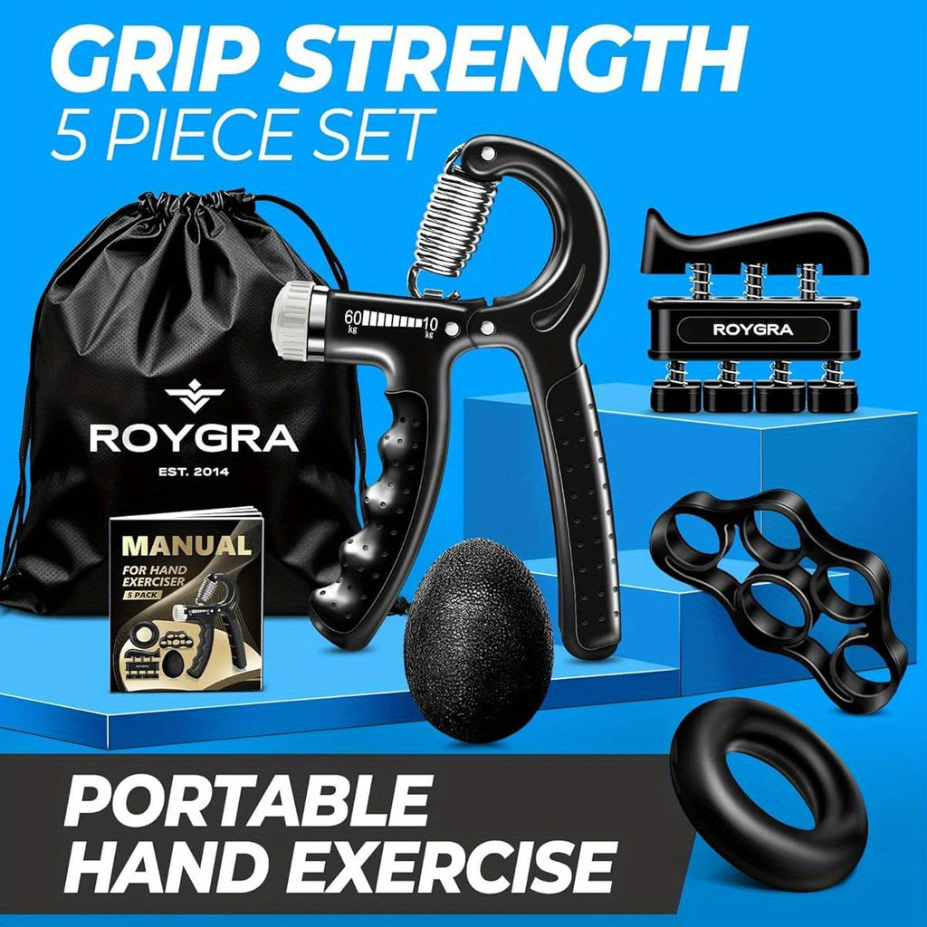5-Pack Hand Grip Strengthener Kit - Adjustable Resistance Forearm Exerciser, Finger Stretcher & Stress Relief Grip Ball for Athletes, Durable Iron Construction, White/Black, Ideal for Sports Training & Relaxation