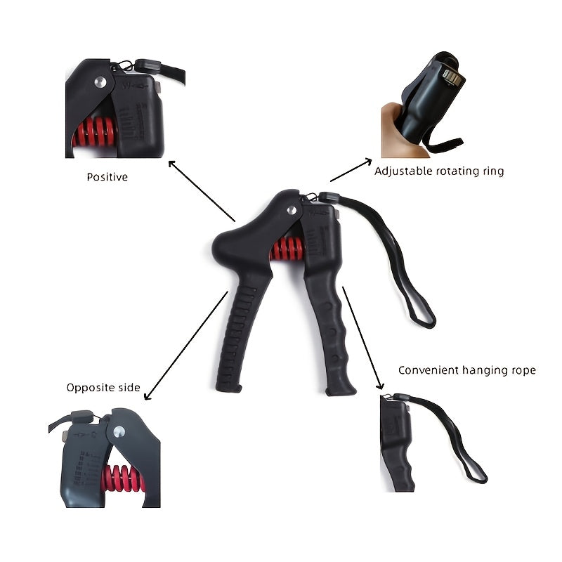 Adjustable R-Shape Grip Strengthener with Extended Handle - Durable PP Material, Black, Hand Exerciser for Muscle Building and Finger Rehabilitation, Ideal for Fitness Enthusiasts