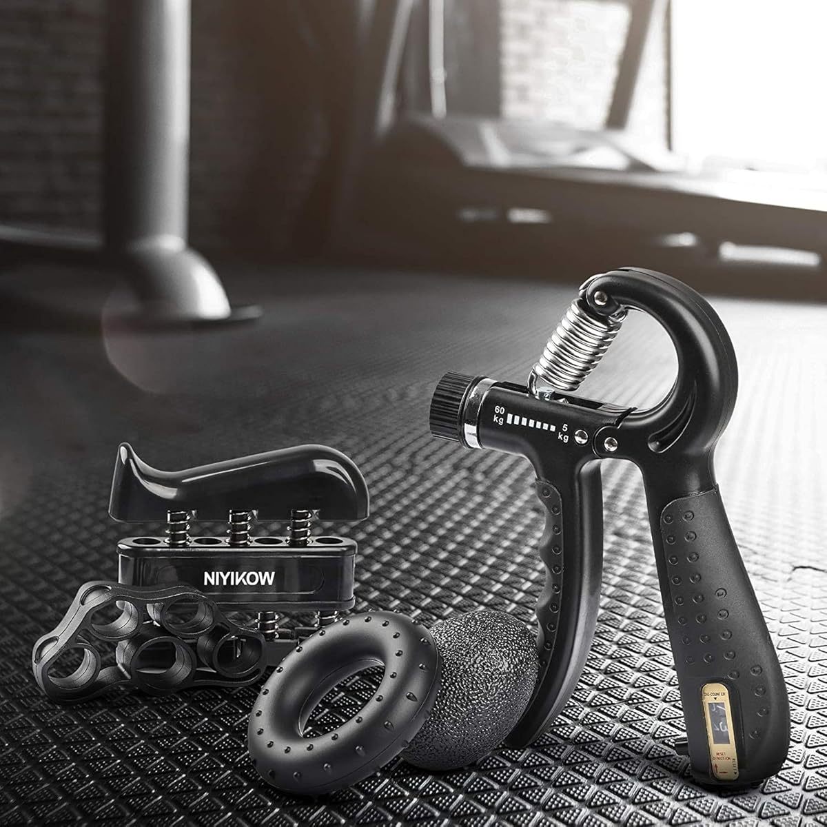5-Pack Grip Strength Trainer Kit with Counter - Adjustable Hand Strengthener, Finger Exerciser, Stress Relief Ball & Carry Bag - Durable TPE & Stainless Steel, Ideal for Home Gym & Fitness Training, Home Gym Equipment|Adjustable Grip Trainer|Durable