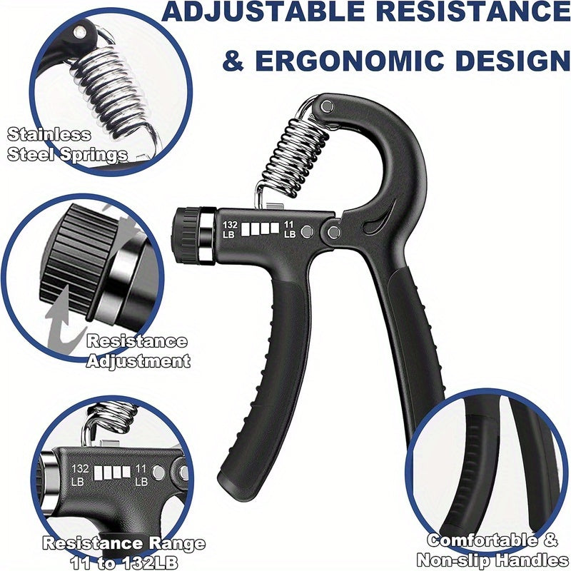 2 Pack Heavy Duty Grip Strength Trainer with Adjustable Resistance 11-132 lbs - Ergonomic Hand & Forearm Squeezer, Durable Plastic Construction, Portable Manual Hand Gripper for Muscle Building, Injury Recovery, Home Gym & Travel Workouts - Ideal for