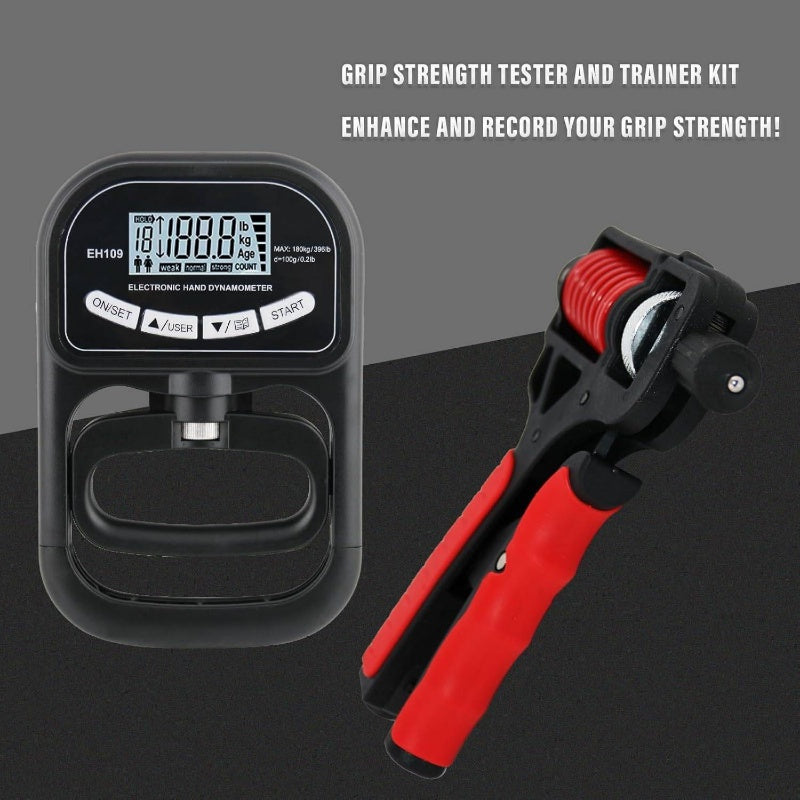 Electronic Hand Dynamometer 400lbs/180kg Adjustable Resistance Grip Strength Tester & Trainer Set - Portable Electronic Counting Grip with LCD Display, Ergonomic Design for Home Gym, Fitness Training, and Rehabilitation, Grip Strength Tester,