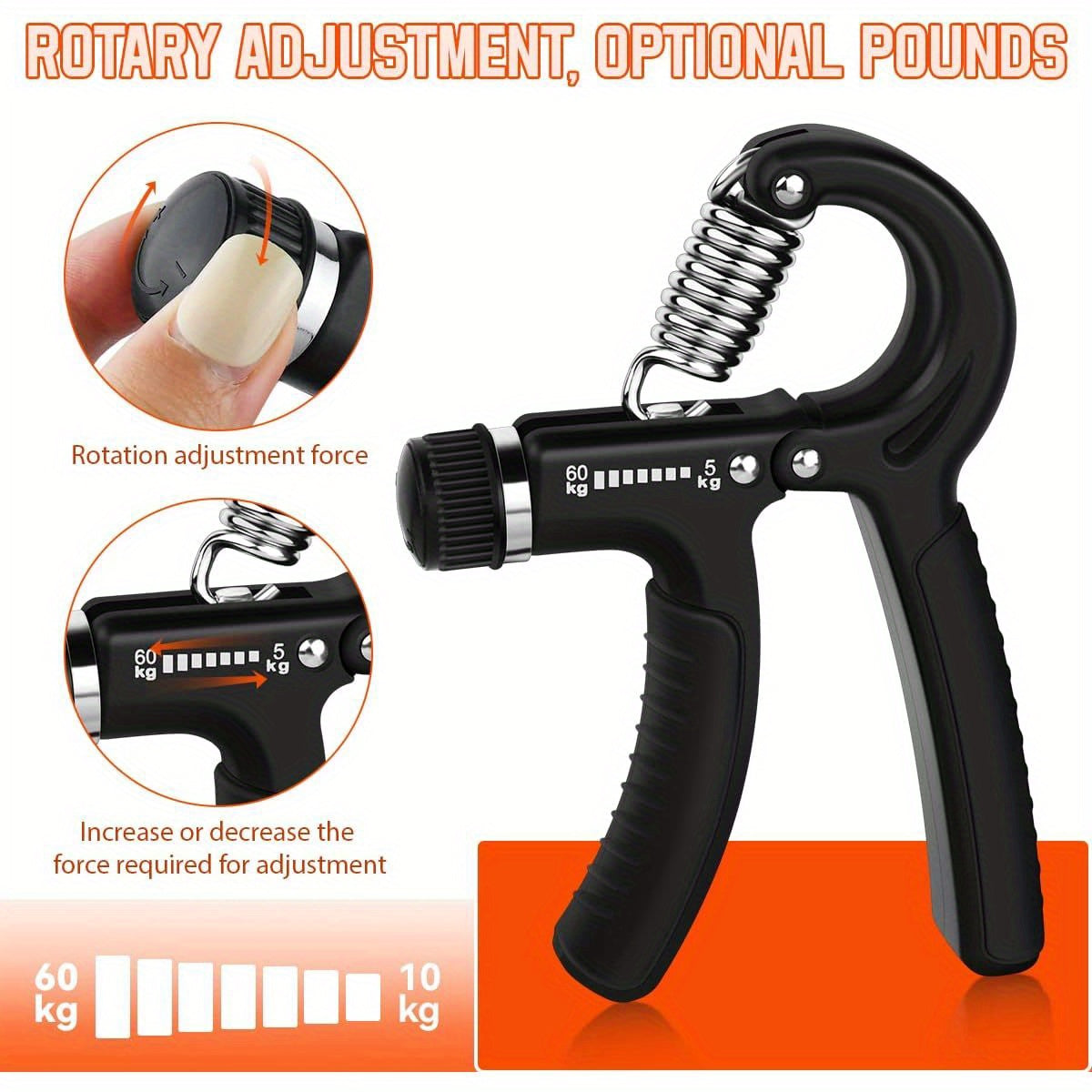 2pcs Hand Grip Strengthener Exerciser Hand Workout Squeezer, Adjustable Resistance 11- 132 lbs Forearm Exerciser ( 5- 60kg), Finger Stretcher for Home Gym Athlete Muscle Building and Hand Rehabilitation Exercising ( Black), Hand Grips for Exercise, Wrist