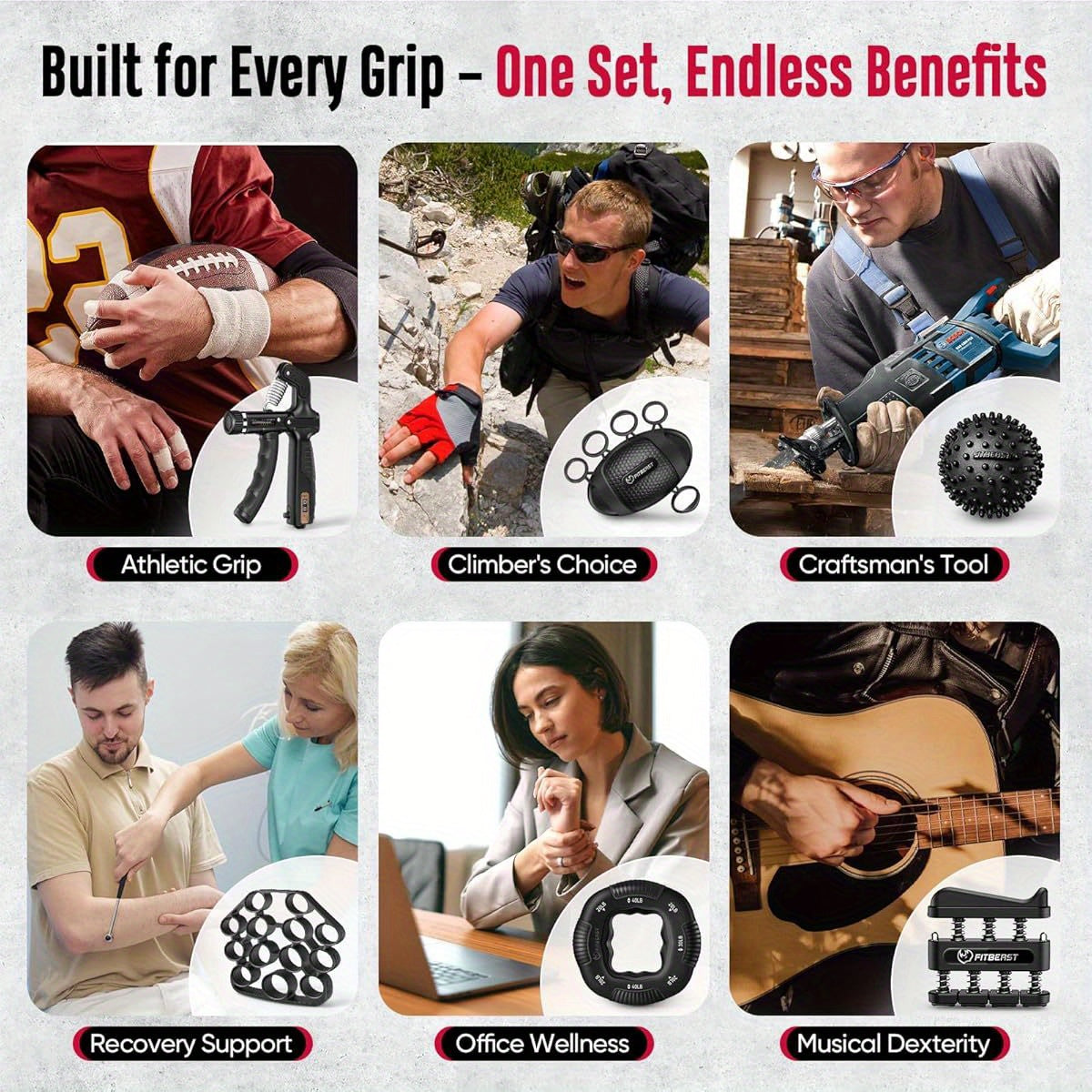 Grip Strength Trainer, Hand Gripper Strengthener Kit - 6 Pack with Adjustable Resistance Forearm Strengthener, Forearm Exerciser and Massage Balls for Hand Relax, Grip Training and Recovery