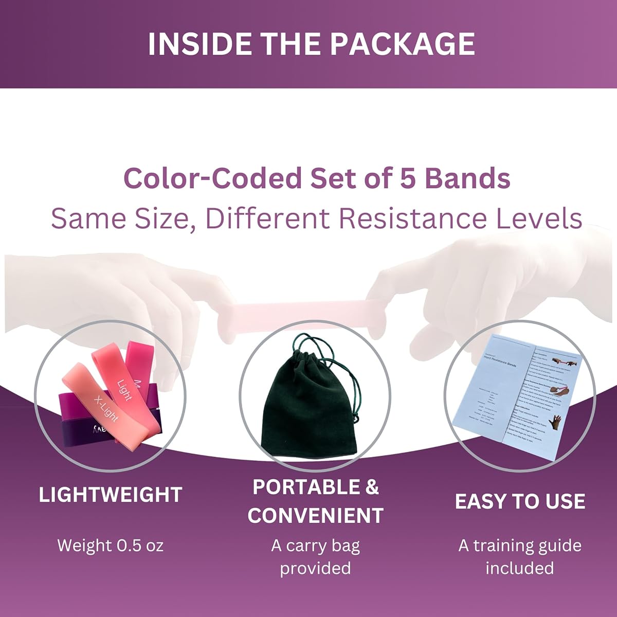 5-Level Hand Resistance Bands for Forearm & Finger Exercises - Adjustable Grip Strengthener with Color-Coded Resistance Levels, Portable Carry Bag & Training Guide | Durable Rubber/Fabric Construction for Home Gym, Physical Relax, Hand Strength Training