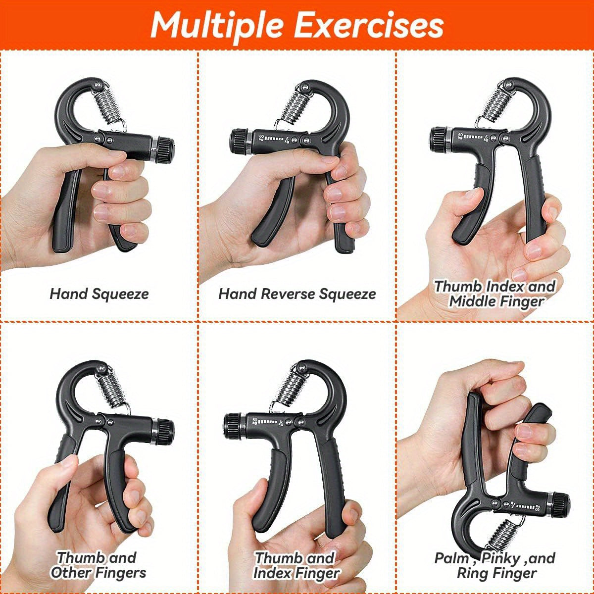 2pcs Hand Grip Strengthener Exerciser Hand Workout Squeezer, Adjustable Resistance 11- 132 lbs Forearm Exerciser ( 5- 60kg), Finger Stretcher for Home Gym Athlete Muscle Building and Hand Rehabilitation Exercising ( Black), Hand Grips for Exercise, Wrist