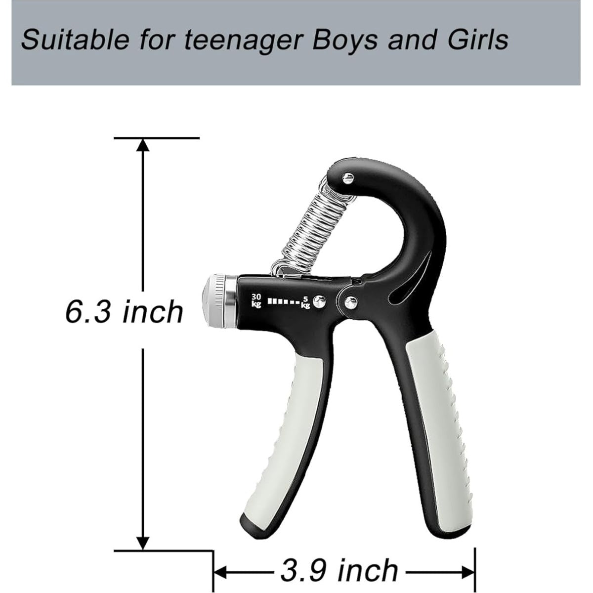 Adjustable Hand Grip Strengthener for Kids & Teens - 11.02-66.14LB Resistance, Ergonomic Non-Slip Grip, Portable Home Gym Equipment for Forearm, Finger & Wrist Workout, Durable Black/Gray/White Design, No Power Needed, Easy to Use for Strength Training,