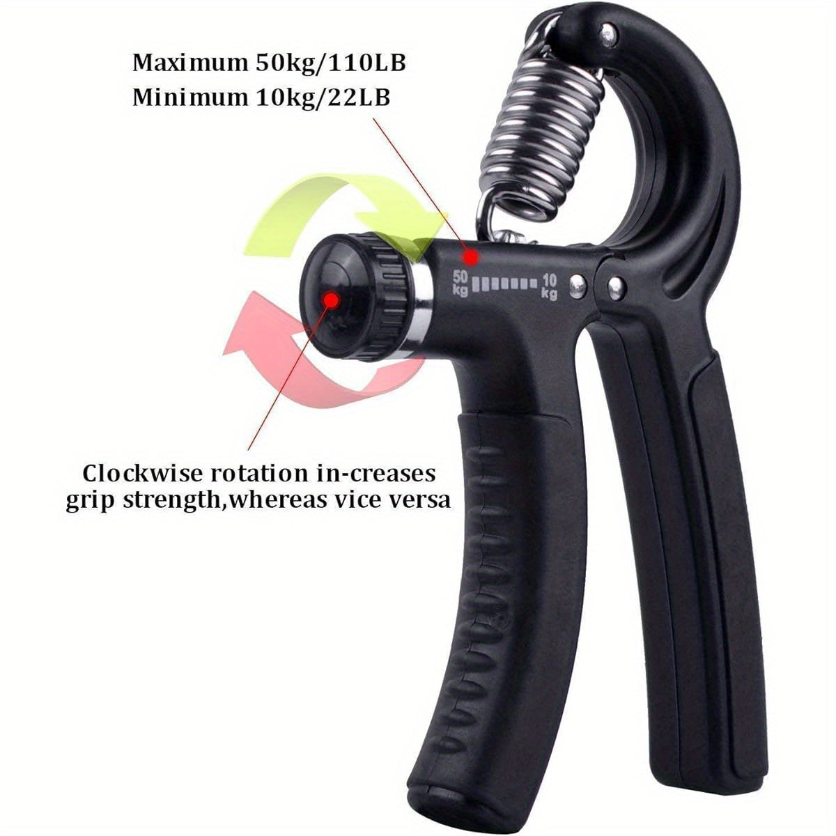 Luxon 2-Pack Adjustable Hand Grip Strengthener - 22-110 lbs (10-50kg) Resistance, Ergonomic Design with Measurement Markings, Durable TPE & Stainless Steel, Portable Finger & Forearm Exerciser for Home Gym, Office, Travel - Gray/Green/Black, Hand Grip