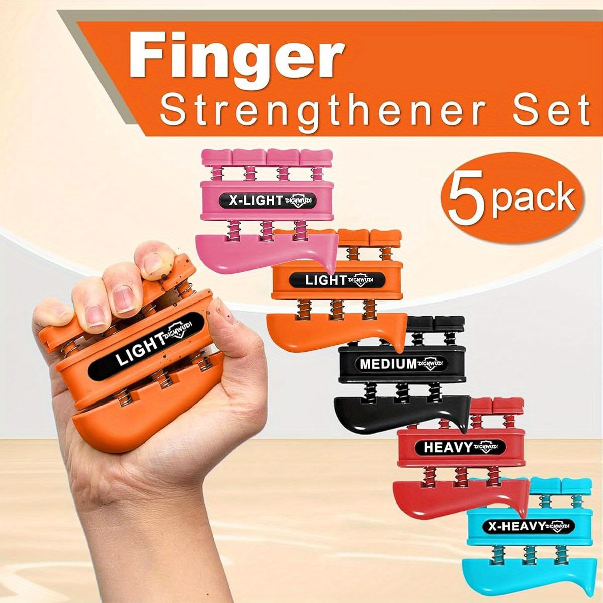 Non-Slip Grip Strength Trainer with Resistance Levels - Heavy/Dynamic Grip Exercises, Portable Finger & Wrist Curl Trainer for Gym, Climbing, Typing, Surgery Rehab - Orange/Red/Black/Blue Colors - Ideal for Athletes, Musicians, Therapists - No Power