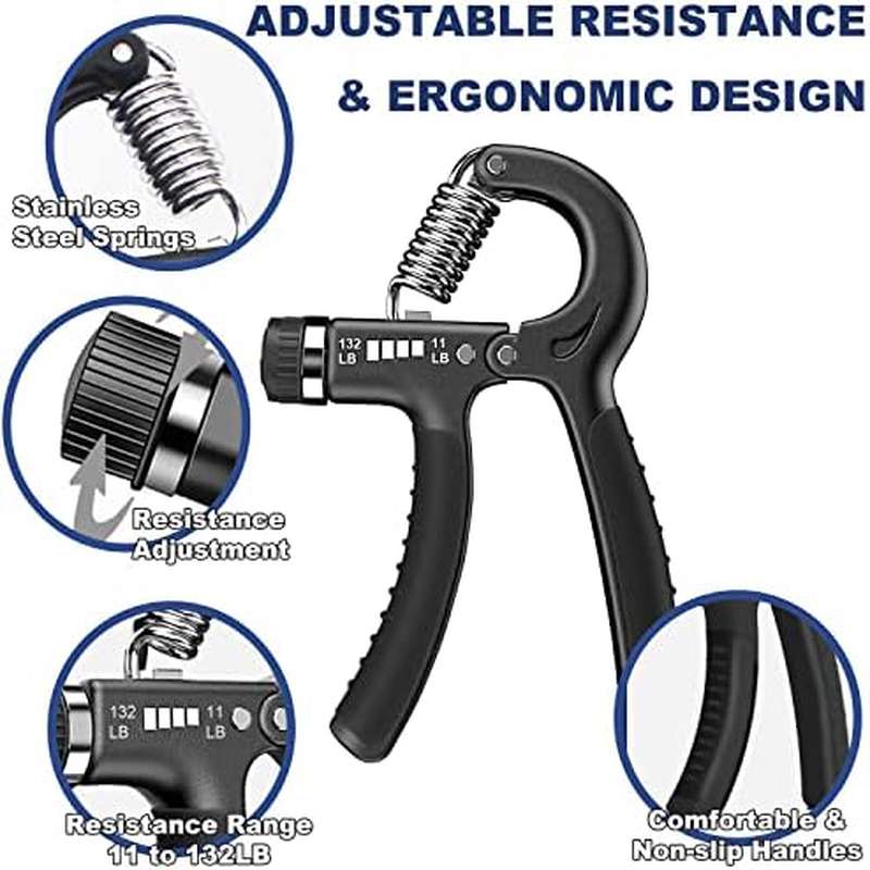 2 Pack Adjustable Grip Strength Trainer with Ergonomic Non-Slip Handle & 11-132 lbs Resistance - Heavy Duty Hand & Forearm Strengthener for Muscle Building, Injury Recovery, - Durable Plastic Construction, Portable Manual Operation for Home Gym, Office,