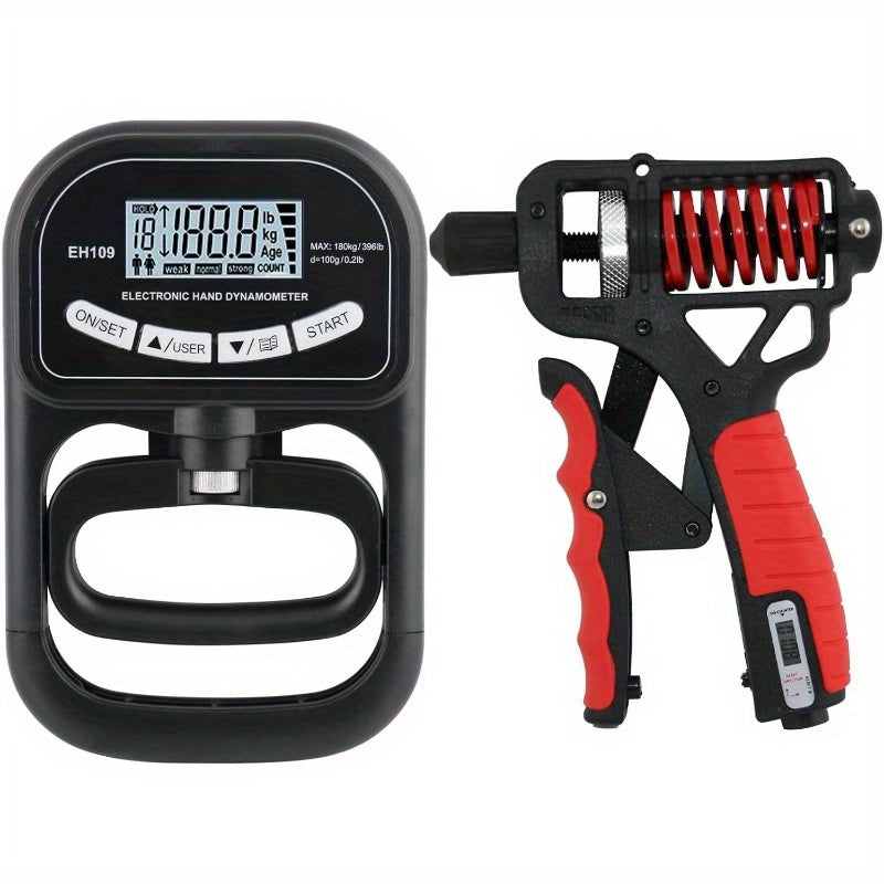 Electronic Hand Dynamometer 400lbs/180kg Adjustable Resistance Grip Strength Tester & Trainer Set - Portable Electronic Counting Grip with LCD Display, Ergonomic Design for Home Gym, Fitness Training, and Rehabilitation, Grip Strength Tester,