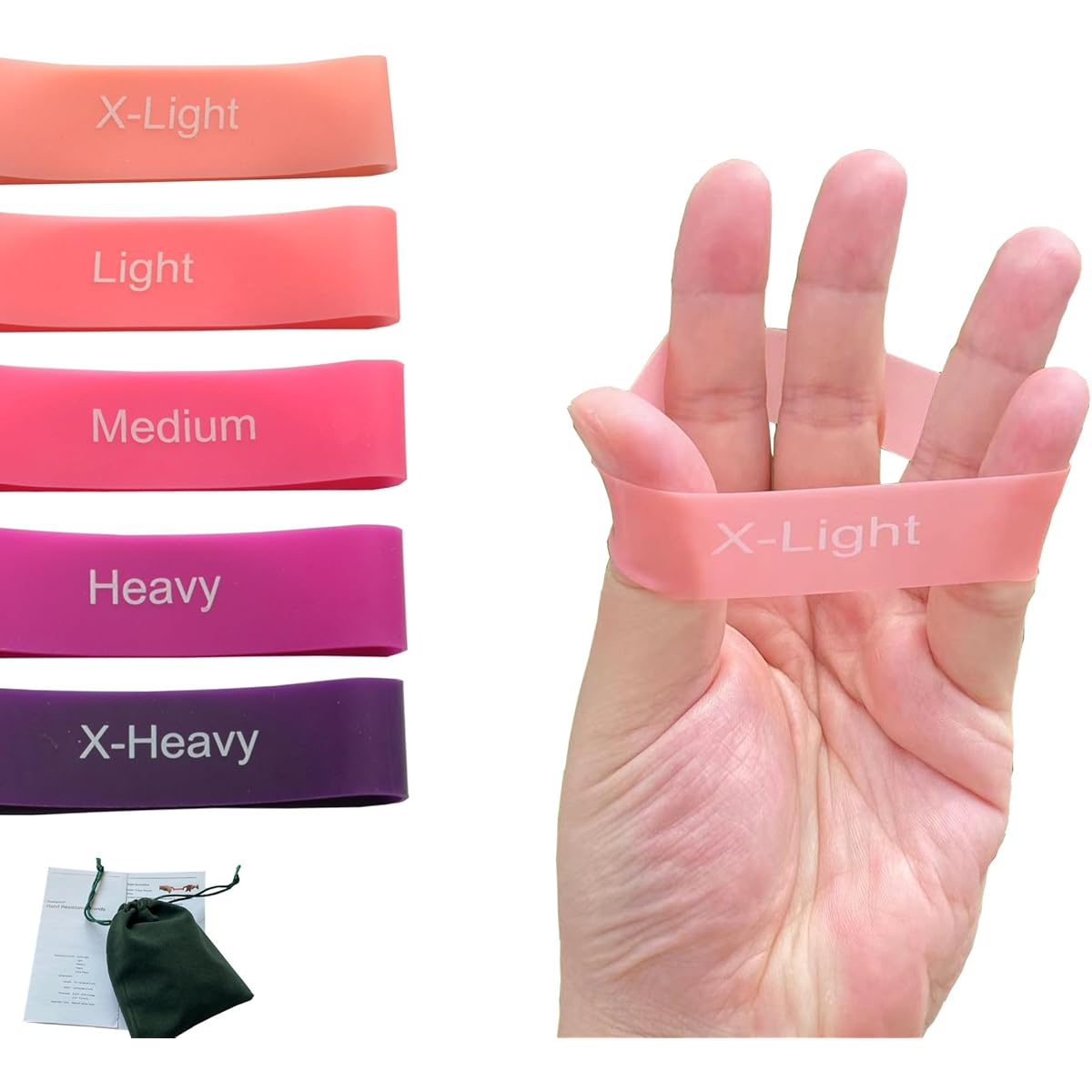 5-Level Hand Resistance Bands for Forearm & Finger Exercises - Adjustable Grip Strengthener with Color-Coded Resistance Levels, Portable Carry Bag & Training Guide | Durable Rubber/Fabric Construction for Home Gym, Physical Relax, Hand Strength Training