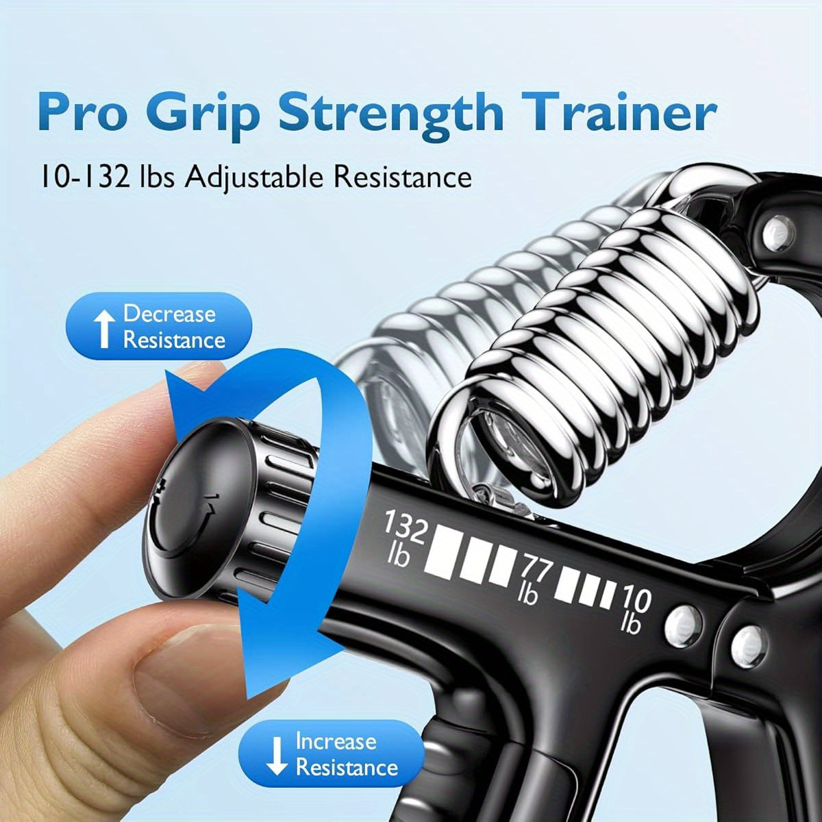 Adjustable Hand Grip Strengthener - 10-132 lbs Resistance, Ergonomic Design with Extended Handles & 2-Inch Grip, Ideal for Athletes & Physical Therapy, Black, Strength Training Gear, Sleek Metallic Finish, Durable Construction