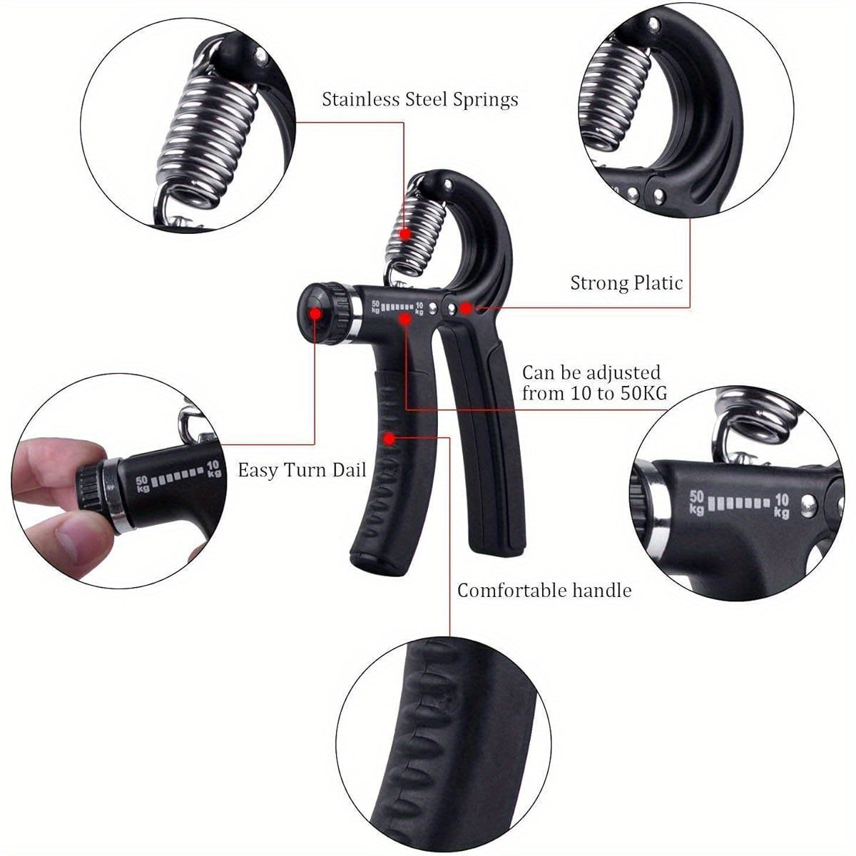 Luxon 2-Pack Adjustable Hand Grip Strengthener - 22-110 lbs (10-50kg) Resistance, Ergonomic Design with Measurement Markings, Durable TPE & Stainless Steel, Portable Finger & Forearm Exerciser for Home Gym, Office, Travel - Gray/Green/Black, Hand Grip